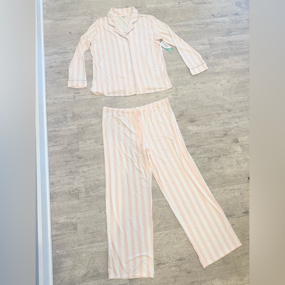 Nordstrom Moonlight Eco Knight Pastel Pink & White Striped Pajama Set NWT - Picture 3 of 16